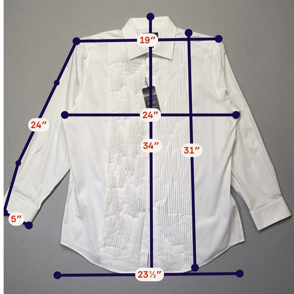Alfani Men's Slim Fit Pleated Panel Formal Shirt, White 16-16.5 32-33 $80 - Picture 3 of 9